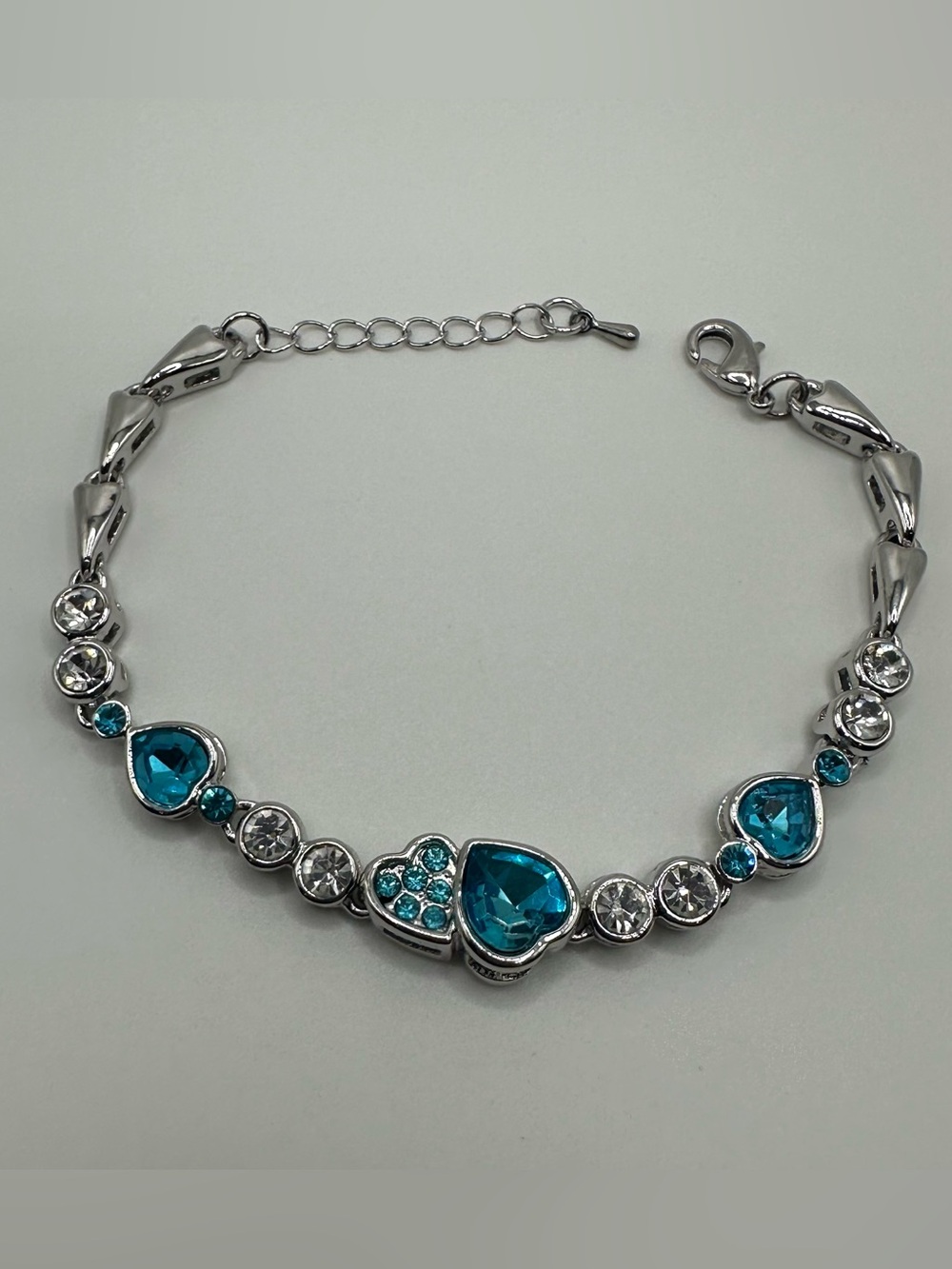 Silver-Tone Blue Crystal Heart Bracelet